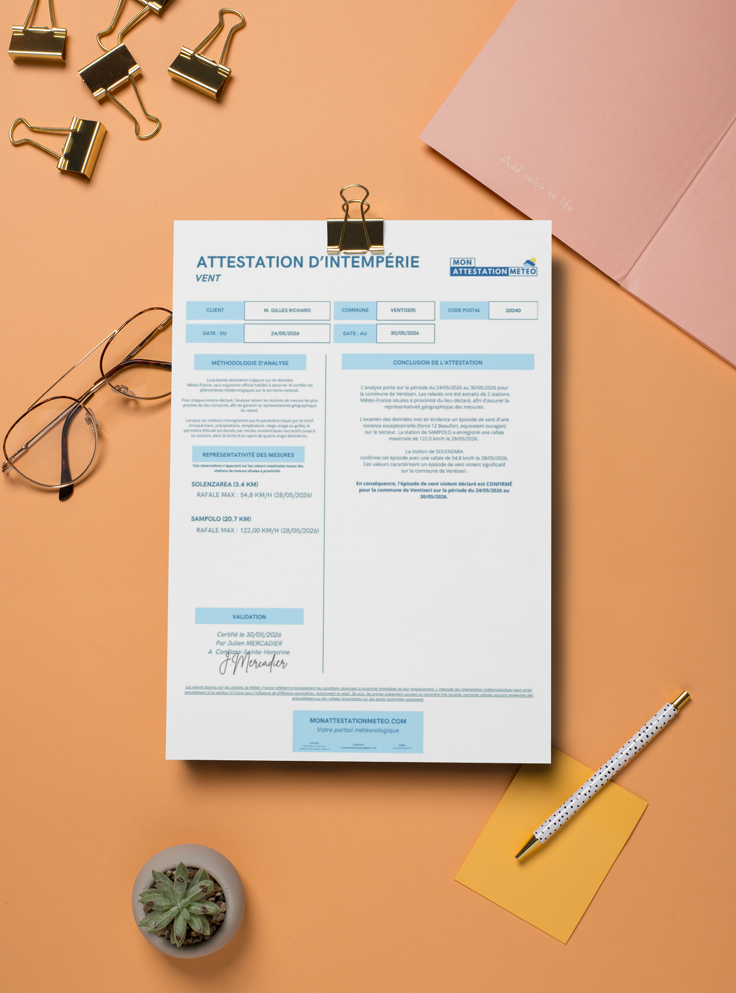 Certificat d'Intempérie