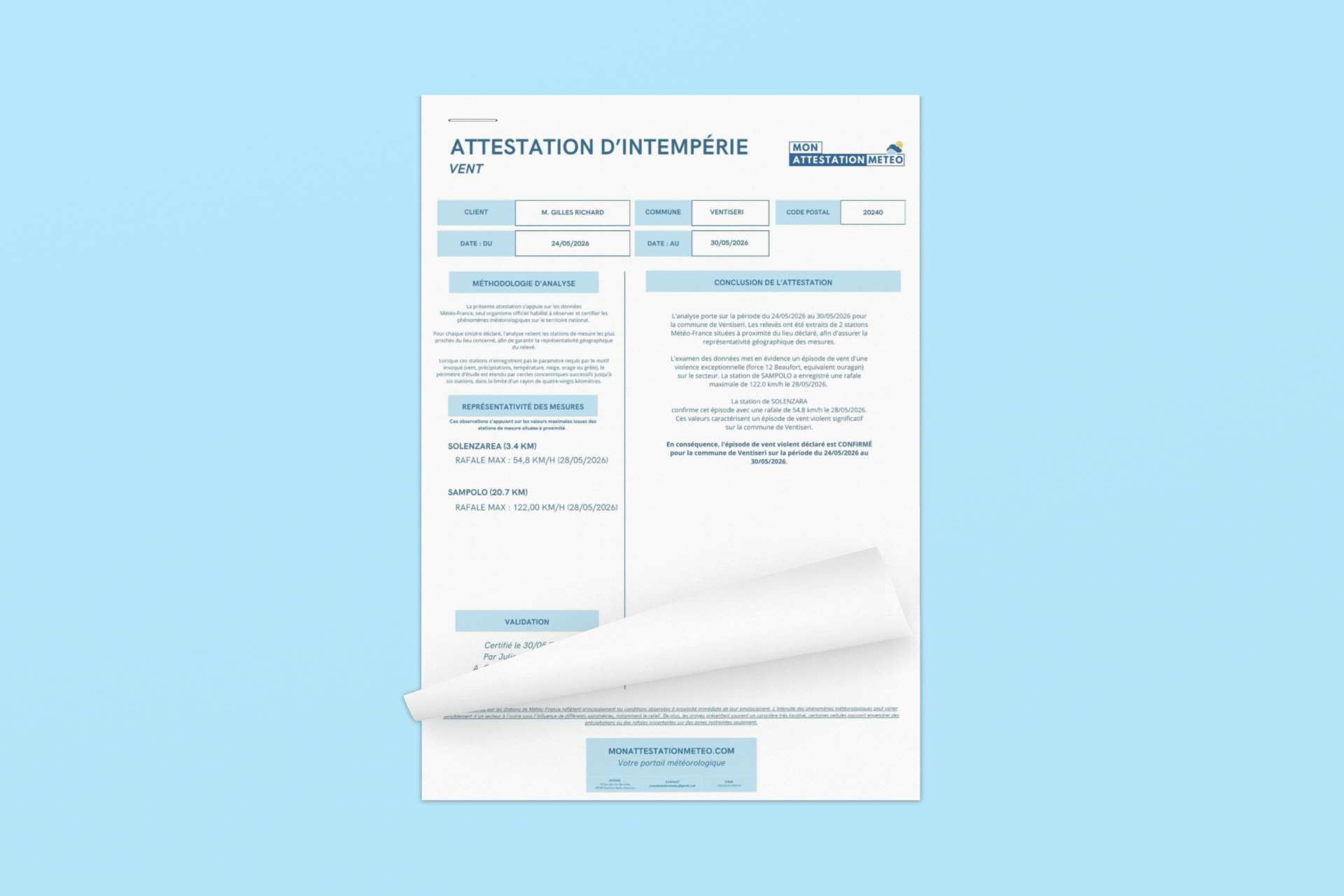 Attestation intempérie de chantier avec relevés quotidiens